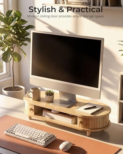 Bamboo Monitor Stand with Storage, 25 Inch Desk Shelf Riser - Image 2