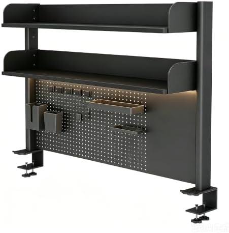 31.5 Inch Clip-on Desktop Organizer Bookshelf with Pegboard, Desk Shelf Organizer, Multipurpose Computer Desk Desktop Bookshelf, Desk Extender Pegboard Clamp, Desktop Display (Black) by Unknown