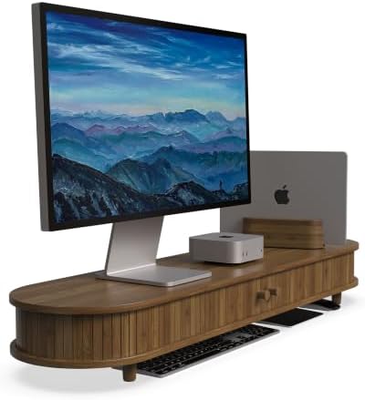 42 Inch Curved Dual Monitor Stand Riser with Storage Desk Shelf by WELLWENG