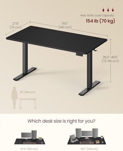 VASAGLE Electric Standing Desk, Height Adjustable, 55.1 x 27.6 Inches - Image 2