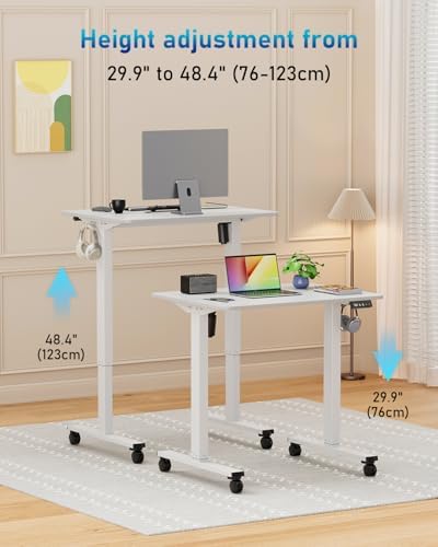 32" Small Rolling Electric Standing Desk Adjustable Height for Home Office - Image 5