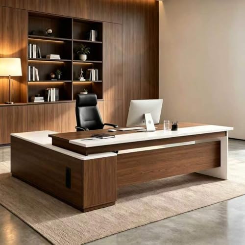 L Shaped Executive Desk with Drawers, Large Wood Workstation, Modern Executive Office Furniture for Home Office and Business Workspace, Multiple Sizes & Colors by Unknown