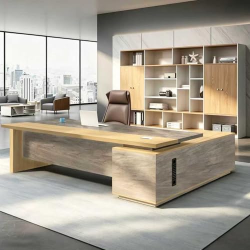 L Shaped Executive Desk with Drawers, Large Office Desk with Storage Cabinet, Wood L Shape Desk for Home Office or Business Workspace, Left or Right Cabinet Option, Multiple Sizes & Colors by Unknown