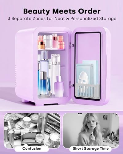 Enventor Mini Fridge with Dimmable LED Mirror, 6L/8Can, AC/DC Power, Purple - Image 4