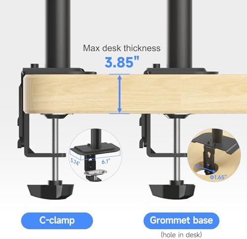 Suptek Dual LED LCD Monitor Stand up Desk Mount for 2 / Two Screens up to 32 inch Extra Tall 31.5" Pole Heavy Duty Fully Adjustable Stand Vertical Array (MD6802) - Image 6