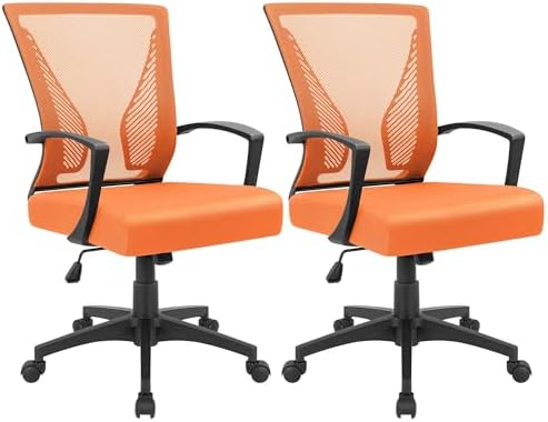 Furmax Office Chair Ergonomic Computer Desk Mesh Chair Mid Back Swivel Lumbar Support with Armrest (2, Orange) by Furmax