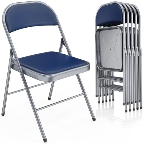 VINGLI 6 Pack Folding Chairs with Padded Seats, Metal Frame with Pu Leather Seat & Back, Capacity 350 lbs, Blue by VINGLI