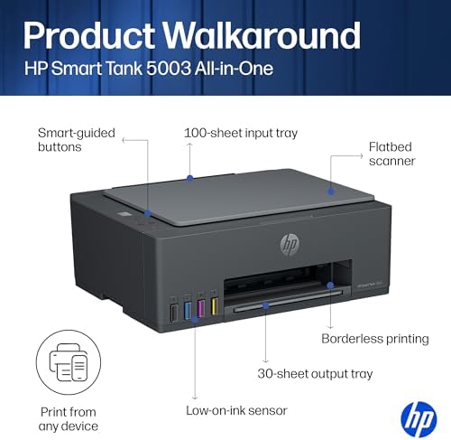 HP Smart Tank 5003 Wireless All-in-One Ink Tank Printer, Scanner, Copier with up to 3 Years of Ink Included, Best-for-Home, Cartridge-Free Refillable, AI-Capable (D06BKA) - Image 4