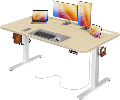 Huuger 55 X 24 Inch Electric Standing Desk with Power Outlets and USB-C Port, Height Adjustable Desk, Sit Stand Desk for Home Office, Computer & Gaming Desk with 3 Presets, Stable Steel Frame, Marple by Huuger