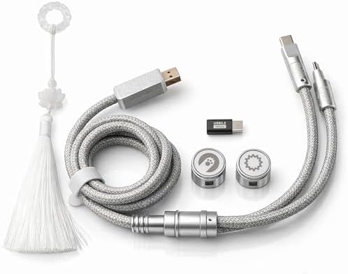 Angry miao Split Dual 8K Gaming Cable AM Edition 1.4m(4.6ft), High-Speed Dual Connection, Low Latency, Compatible with USB Type-C Devices, Durable Mesh Silver-Plated Wire - Silver Orbit by AngryMiao