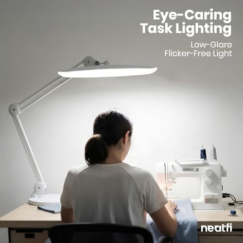 Neatfi XL 2200 Lumens 20W LED Desk Lamp with Clamp – Adjustable Color Temperature | 4-Level Dimmable Light | Home Office, Crafts & Workbench | 20-Inch Wide Head (White, CCT with Base) - Image 4