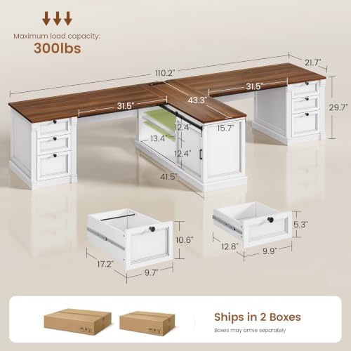 SEDETA 110.2" 2 Person Desk with 6 Drawers & Storage Shelves, Power Strip - Image 2