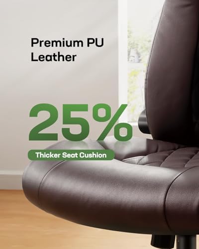 Marsail Executive Office Chair Ergonomic Desk Chair with Flip-up Armrests PU Leather Height-Adjustable Swivel Rolling Brown - Image 3