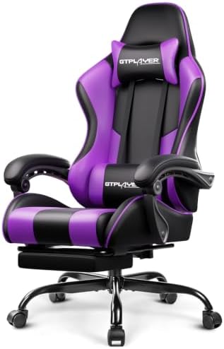 GTPLAYER Gaming Chair, Computer Chair with Footrest and Lumbar Support, Height Adjustable Game Chair with 360°-Swivel Seat and Headrest and for Office or Gaming (Faux Leather, Purple) by GTPLAYER