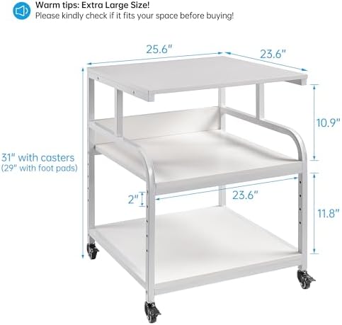 Fannova 25.6"x23.6"x30.9" Extra Large White Printer Stand with Storage - Image 2