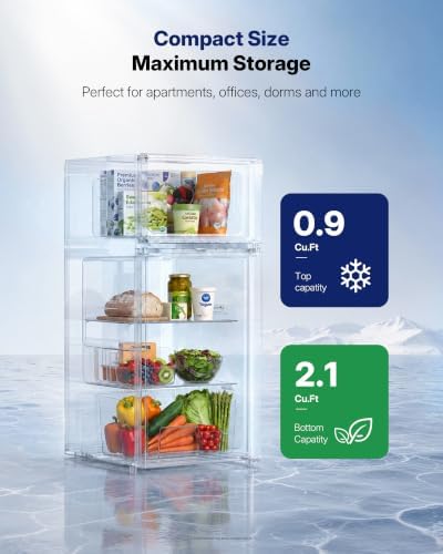Upstreman Mini Fridge with Freezer, 3.0 Cu.Ft Refrigerator with 2 Doors - Image 2