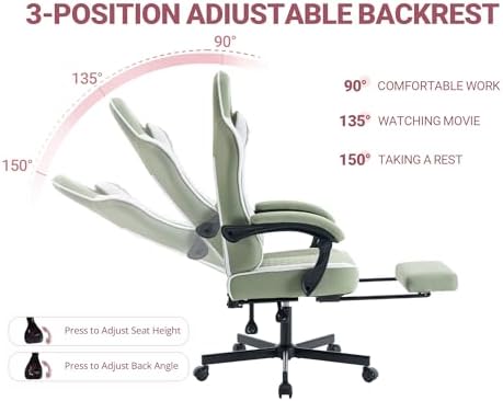 Mistpeople Gaming Chair, Ergonomic High Back Computer Chair with Footrest, Lumbar Support & Pocket Spring Cushion, Comfortable Swivel Home Office Desk Chair for Adults - Image 4