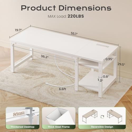 Huuger 55'' x 19.7'' Computer Desk with Power Outlets, 0.95'' Thick Desktop - Image 2
