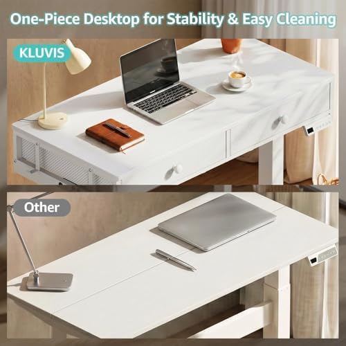 KLUVIS White Electric Standing Desk with Drawers, 39 Inch Small Adjustable Desk with Storage, Sit Stand Computer Study Writing Desks for Small Space Home Office, Stand Up Work Desks for Walking Pad - Image 4