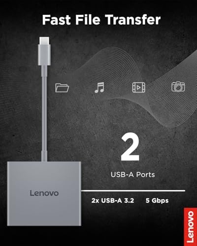 Lenovo USB-C 4 in 1 Travel Hub Block with Integrated Cable, 1x HDMI 4K @ 60Hz, 2X USB-A 3.2, 1x 3.5mm Combo, Luna Grey – Portable, Compact, High-Speed Connectivity Laptops PC Gaming Console Charging - Image 7