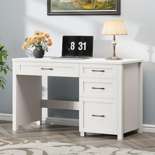 Farmhouse 47" Executive Desk, Computer Desk with File Drawer, Cream White - Image 6