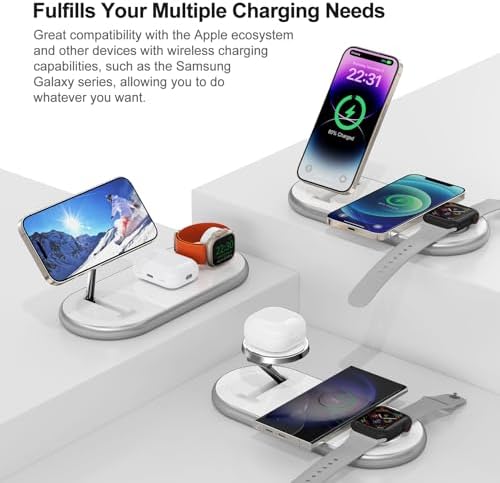 3 in 1 Charging Station for Apple - Faster Mag-Safe Charger Stand for iPhone - Magnetic Wireless Charger Station for iPhone 17/16/15/14/13/12 Series, Apple Watch Series, AirPods Pro (White) - Image 4