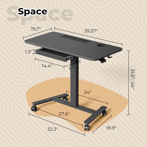 40"×20" Mobile Desk with Drawer, Rolling Desk with Storage - Image 2