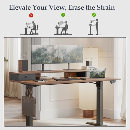 Klicelor 55 x24 Inch Electric Standing Desk with Drawers, Adjustable Height Small Sit Stand Desk for Home Office, Compact Computer Workstation with Storage– Rustic Brown - Image 6