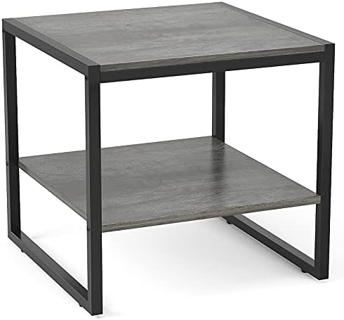 Homieasy End Table, 20 Inch Square Side Table, Mini Fridge Stand, Black Oak by Homieasy