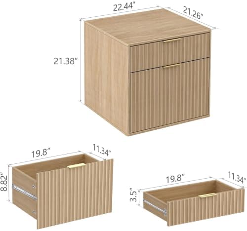 Mini Fridge Stand with Storage, Fluted Mini Fridge Cabinet with 2 Drawers, Wood Refrigerator Table Stand for College Dorm Room, Home Office & Bedroom, Light Oak, 22.4" W - Image 6