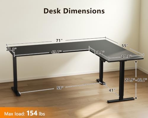 Casaottima 71 Inch L Shaped Electric Standing Desk, Home Office, Black - Image 3