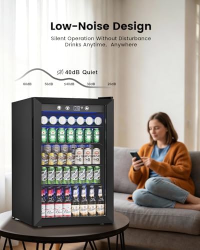 Feelfunn 4.5Cu.Ft Beverage Refrigerator 145Can Mini Fridge Glass Door Black - Image 5