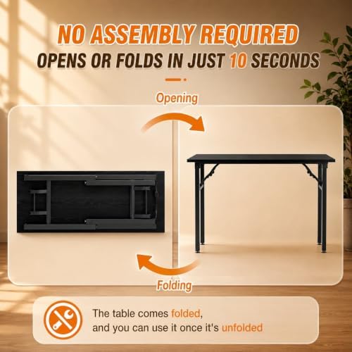 Folding Table Computer Desk - 55.1" No Assembly Folding Desk Design and Foldable Office Desk, Small Desk for Bedroom, Compact Storage Portable Use for Dorm and RV Small Space, Dark Oak - Image 4
