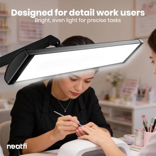 Neatfi Ultra 3,500 Lumens LED Desk Lamp with Clamp – 45W, 270 SMD LEDs, Shadow-Free | Adjustable Brightness | Task Light for Nail, Craft & Office (Black, 26-Inch Wide Shade) - Image 2