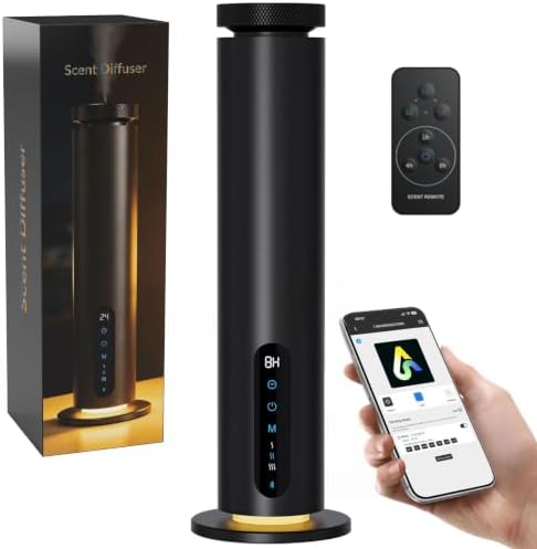 Waterless Essential Oil Diffuser, 1000 Sq.Ft Coverage, Smart App & Remote Control Scent Machine, 3 Color Ambient Lights, Adjustable Mist, Quiet Aromatherapy Diffuser for Home Large Room Hotel, Black by Fajuod