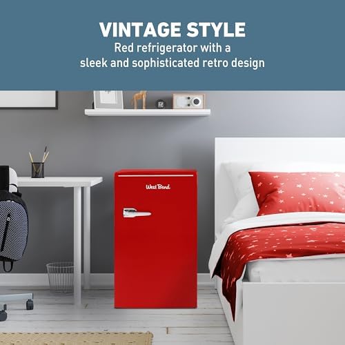 West Bend Mini Fridge for Bedroom, Office, Bar or College Dorm Room, Retro Compact Refrigerator features single door, removable glass shelves and adjustable temperature control, 3.0-Cu.Ft., Red - Image 4