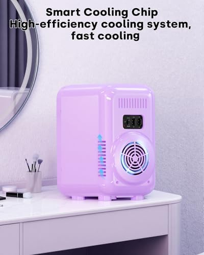 Enventor Mini Fridge with Dimmable LED Mirror, 6L/8Can, AC/DC Power, Purple - Image 3