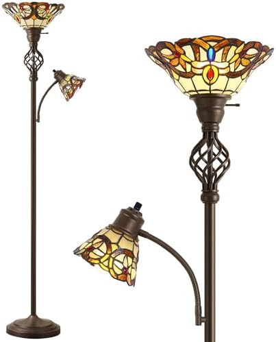 GyroVu Torchiere Floor Lamp for Living Room, Tiffany-Style Reading Light by WelcomeGyroVu