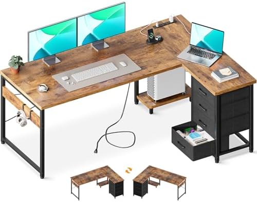 AODK 61" L Shaped Gaming Desk with 4 Drawers and Power Outlets, Vintage by AODK