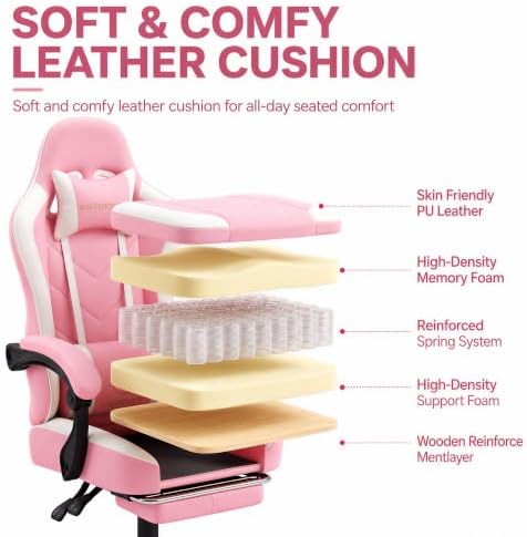 Mistpeople Gaming Chair, Ergonomic High Back Computer Chair with Footrest, Lumbar Support & Pocket Spring Cushion, Comfortable Swivel Home Office Desk Chair for Adults - Image 4