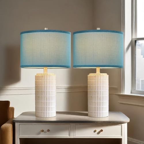 AIEAMPDO 23" Set of 2 Nautical Ceramic Nightstand Table Lamps, Blue by AIEAMPDO