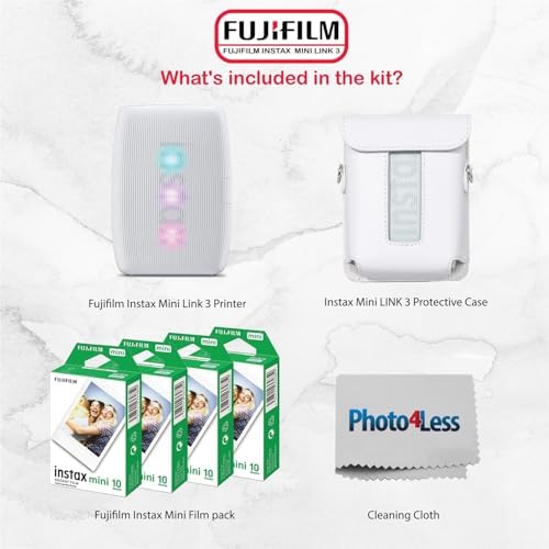 Fujifilm Instax Mini Link 3 Printer Bundle Instax Mini Film (40 Sheets), Link 3 Protective Case (Clay White) - Image 2
