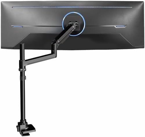 VIVO Pneumatic Arm Single Ultrawide Monitor Extra Tall Desk Mount for Up to 49 inch Screens, Heavy Duty Clamp, Holds Ultra Wides Up to 44 lbs, Black, STAND-V110K by VIVO