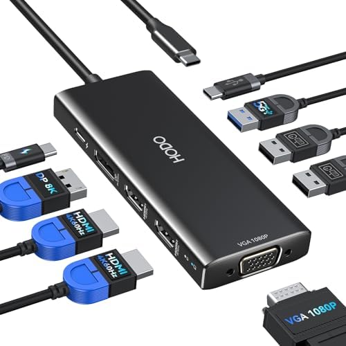 USB C Docking Station Dual Monitor for HP,Laptop Docking Station 3 Monitors by HODO