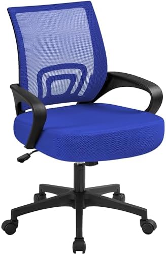 Yaheetech Mid Back Mesh Computer Office Desk Chair Adjustable Swivel, Blue by Yaheetech