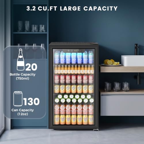 Electactic Mini Fridge 130 Can Beverage Refrigerator Cooler, 3.2 Cu.Ft Drink Fridge for Soda Wine Beer, Adjustable Temperature Control for Home Office, Black - Image 2