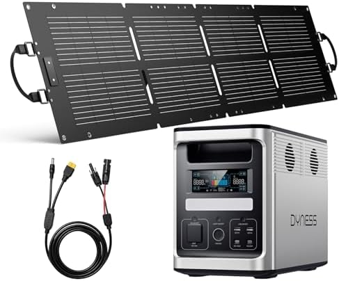 DYNESS 1536Wh Solar Generator with 100W Foldable Solar Panel, LiFePO4 Battery Backup 1800W AC (3600W Surge) Portable Power Station, Fast Charging for Home Backup, Camping, RV & Power Outage by Dyness