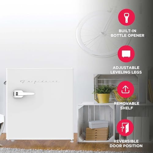 Frigidaire Retro Compact Fridge with Chiller, Countertop, Built-in Bottle Opener, Compact Refrigerator 1.6 cu ft, Mini Fridge for Office, Bedroom, Dorm Room or Cabin - 16" D x 18" W x 18.5" H (White) - Image 3