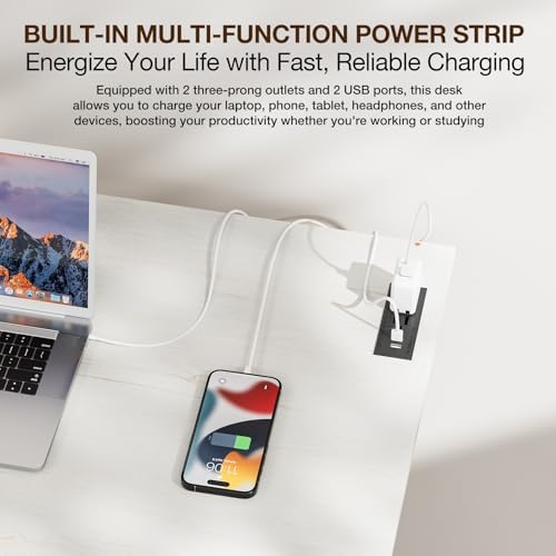 TEMI Small Computer Desk Folding Table - No Assembly, Compact 35.8" Foldable Desk with Power Outlets & USB Charging Port, Portable Small Office Desk, Ideal Mini Study Table for Narrow Spaces,White Ash - Image 4