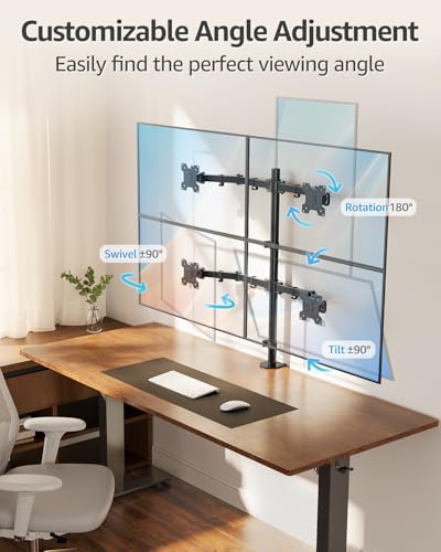 MOUNTUP Quad Monitor Stand, 4 Monitors Desk Mount for 17 to 32 inch Computer Screens, Fully Adjustable Stacked Mount with Tilt Swivel, 4 Heavy Duty Monitor Mount, Holds up to 17.6lbs per Arm - Image 3
